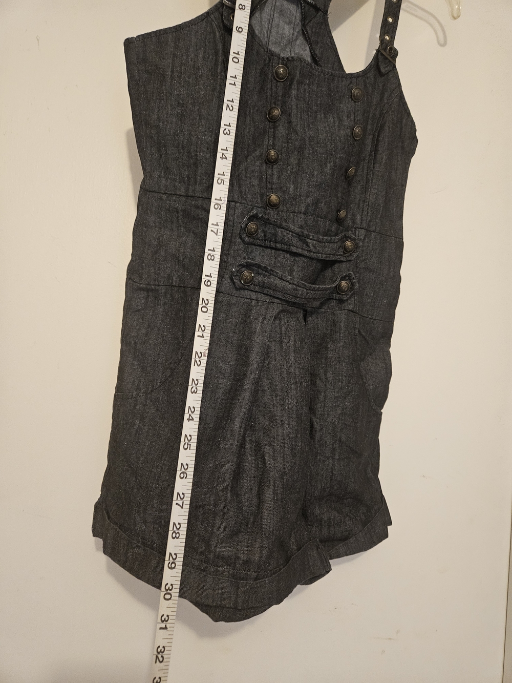 Dark Gray Denim Button-Front Romper Jumpsuit